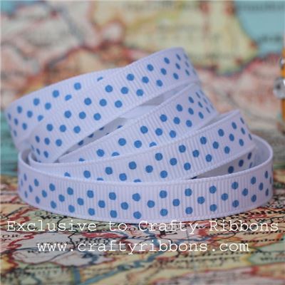 Grosgrain Ribbon - Swiss Dot White/Sky